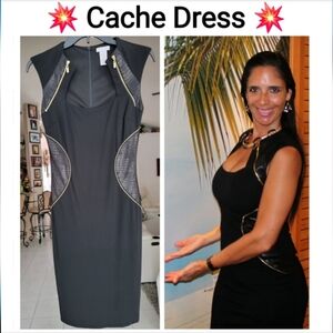 Cache Elegant Black Women's Dress with Golden Hardware, Size 0